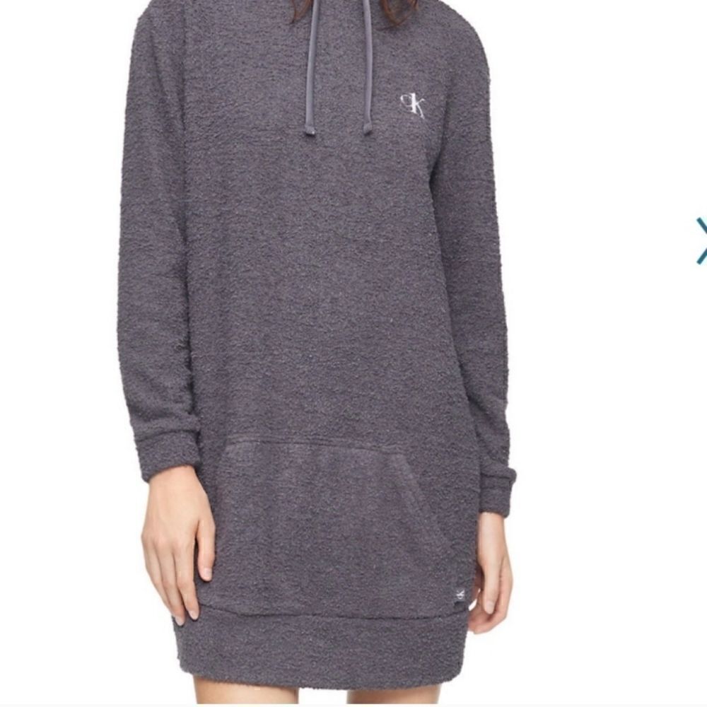 Calvin Klein Boulce Hoodie Dress with Pockets Sleep Lounge Sz SMALL NWT Grey - Picture 2 of 8